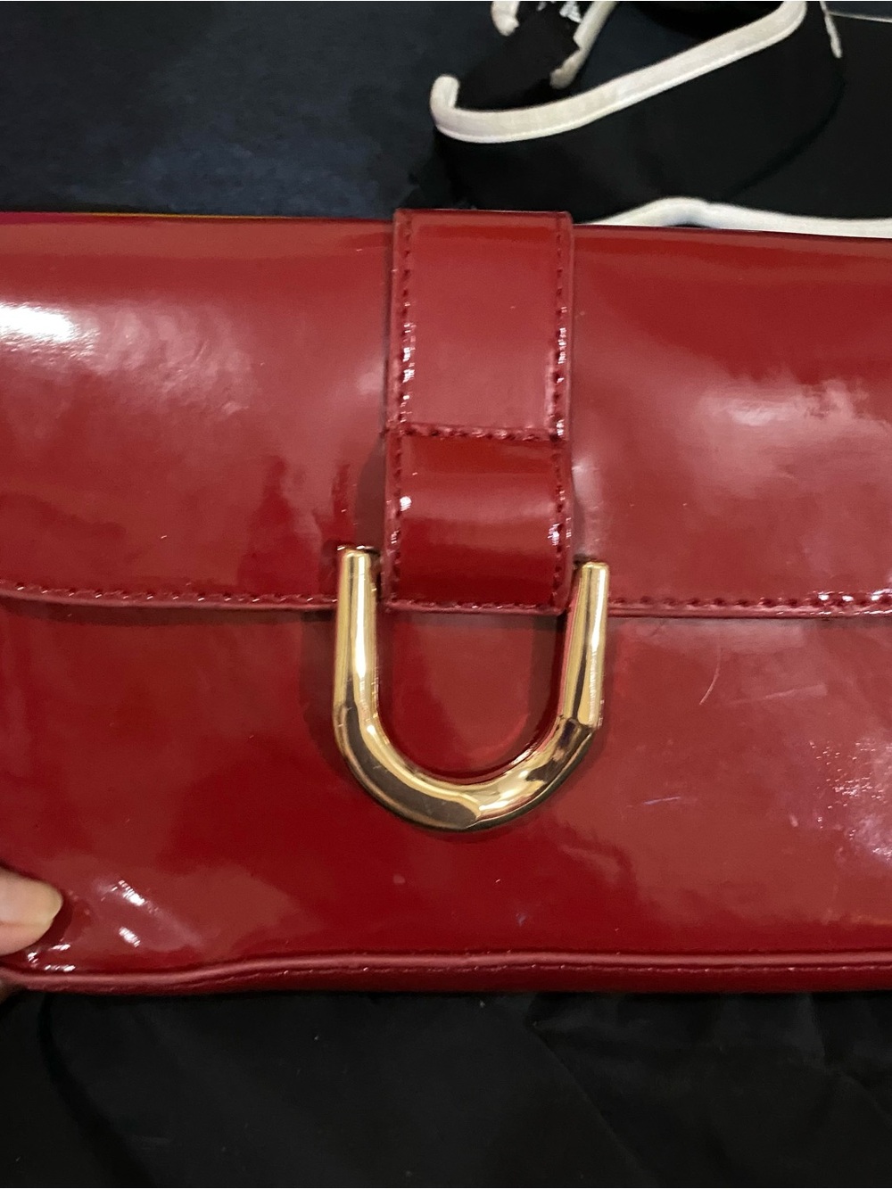 Red Patent Leather Clutch with Gold Hardware